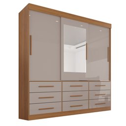 Guarda Roupa Casal 3 Portas 9 Gavetas com Espelho Luana  - 3
