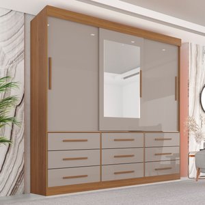 Guarda Roupa Casal 3 Portas 9 Gavetas com Espelho Luana 