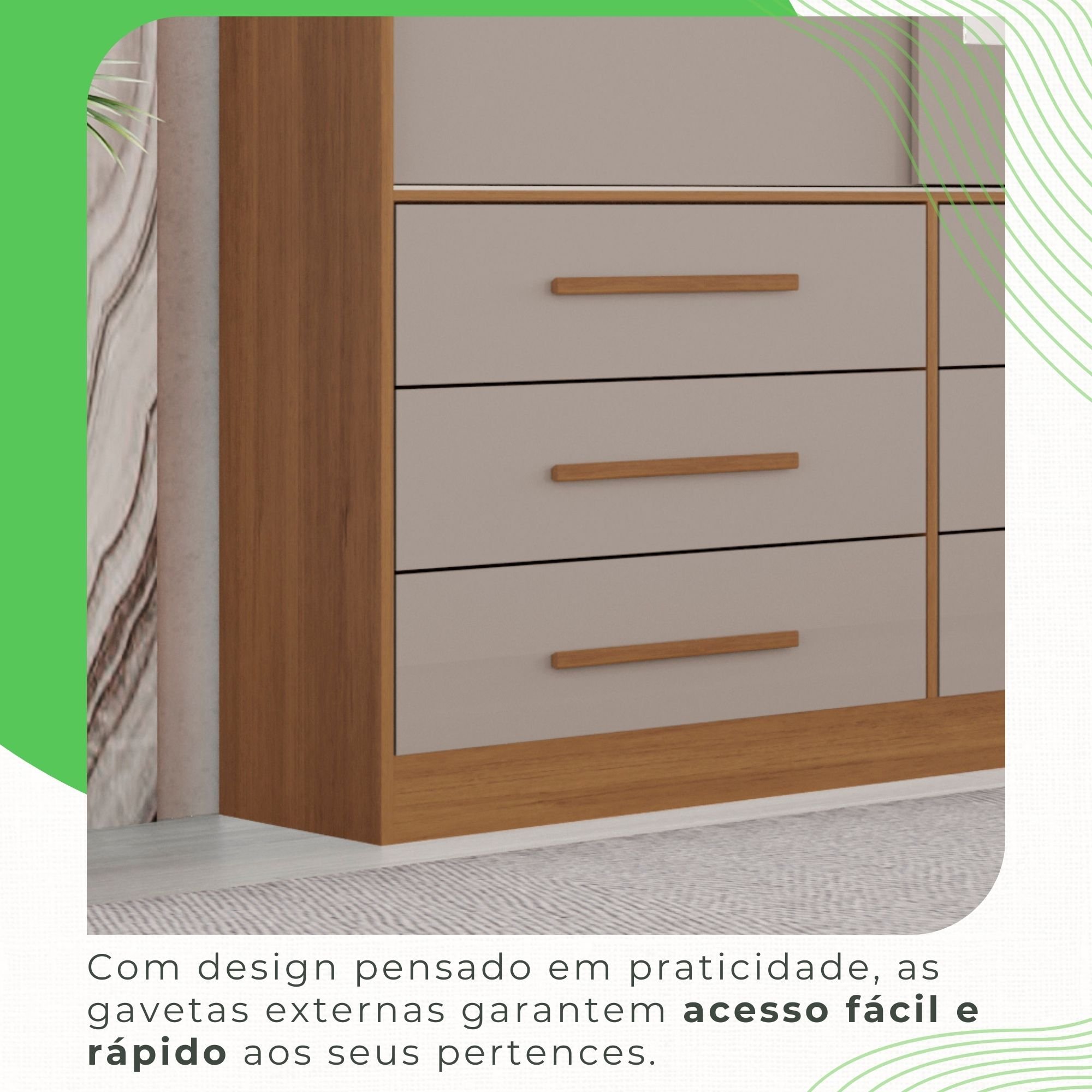 Guarda Roupa Casal 3 Portas 9 Gavetas com Espelho Luana  - 7