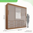 Ver imagem 4 de Guarda Roupa Casal 3 Portas 9 Gavetas com Espelho Luana Off White/Cinamomo/Off-White