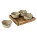 Ver imagem 1 de Porta Aperitivos de Ceramica Bege e Base de Madeira - 4 Pcs