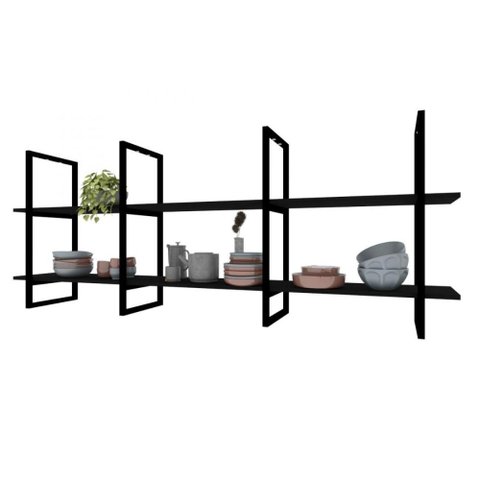 Prateleira Suspensa Teto Cozinha prateleira preta nicho industrial nichos para cozinha suporte