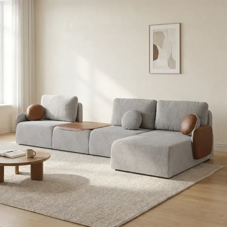 Sofá Modular 380cm 4 Lugares e Puff Couro Luna