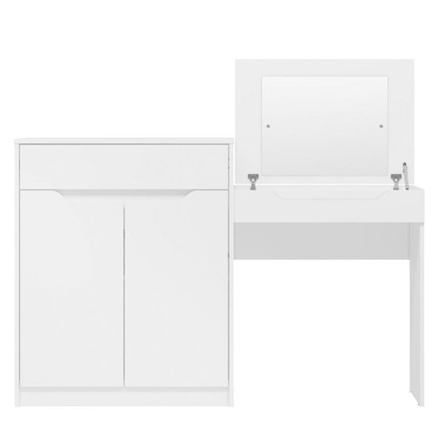 Penteadeira Escrivaninha com Espelho 2 Portas 1 Gaveta Treviso A04 Branco - Lyam Decor