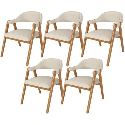 Kit 5 Cadeiras de Jantar e Estar Living Estofada Nadja L02 Linho Palha - Lyam Decor