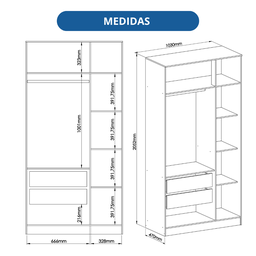 Guarda Roupa Casal Modulado Ponte 3 Peças 8 Portas 3 Gavetas Wood  - 9