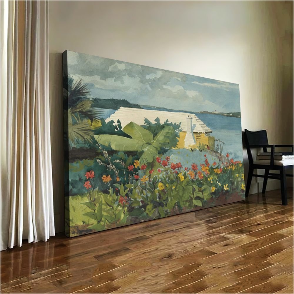 Quadro Jardim de Flores e Bangalô 1899 Winslow Homer:90x60 cm/BRANCA