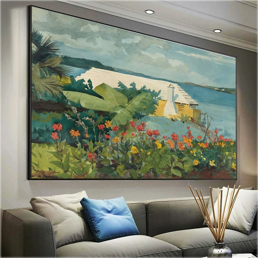 Quadro Jardim de Flores e Bangalô 1899 Winslow Homer:90x60 cm/BRANCA - 4