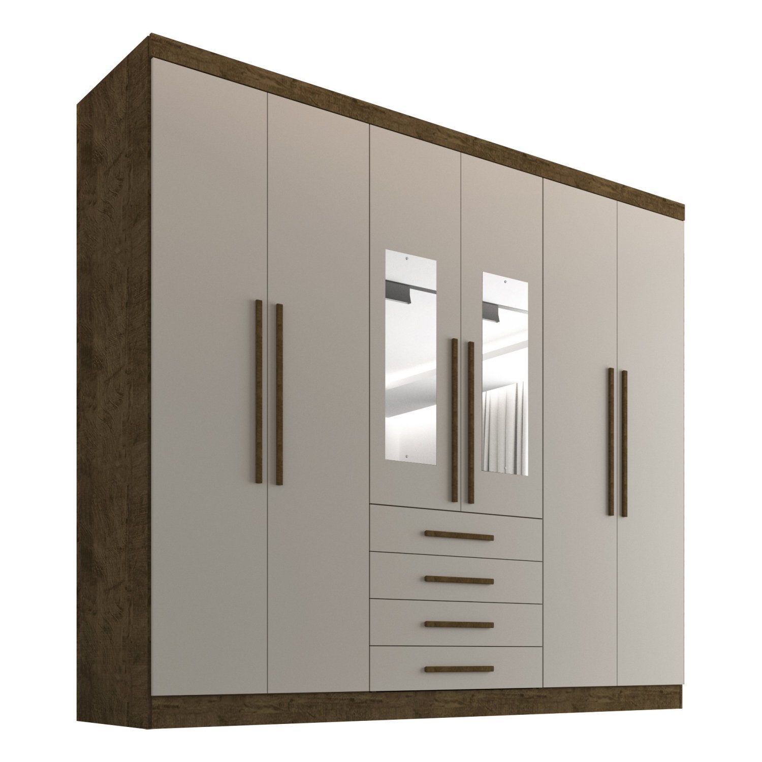 Guarda Roupa Casal com Espelho 6 Portas 4 Gavetas Braga Sallêto Móveis - 3