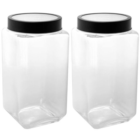 Kit 2 Potes de Vidro 1,7l Gastro Lyor Tampa Metal Preta Porta Mantimentos Alimentos Retangular