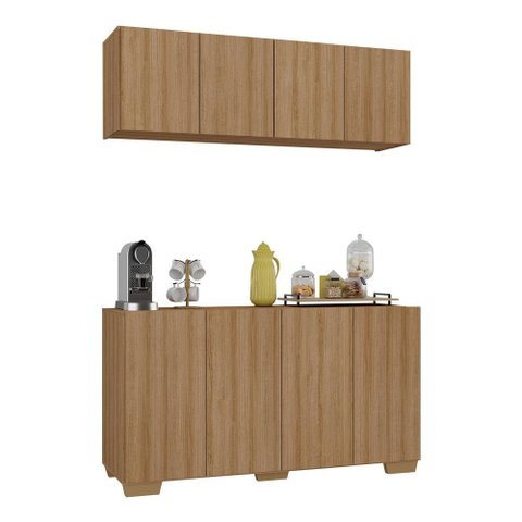 Conjunto Cantinho do Café Armário e Aparador 4 Portas Multimóveis Mp1085 Rustic/natural
