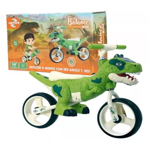 Bicicleta Balance Dino T-rex Aro 12 com Som e Luz Nos Olhos