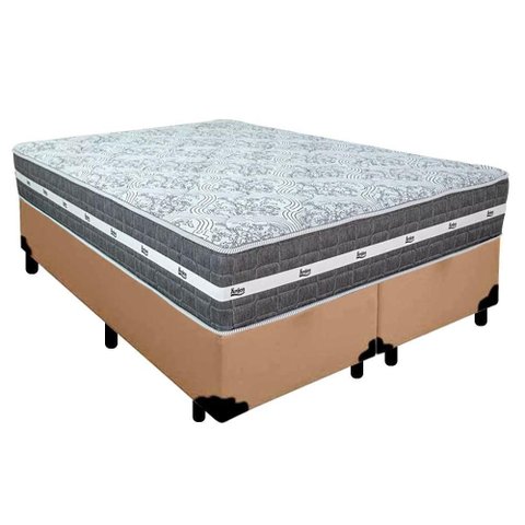 Cama Box Casal Bipartido Sintético + Colchão Anjos Black Graphite Molas Ensacadas 138x188x64cm Cor