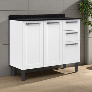 Balcão Cozinha em Aço 3 Portas e 2 Gavetas 105cm com Tampo Florença Itatiaia 