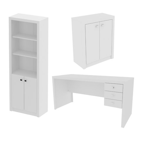 Conjunto para Escritório Branco 3 Peças Tecnomobili