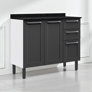 Balcão Cozinha em Aço 3 Portas e 2 Gavetas 105cm com Tampo Florença Itatiaia 