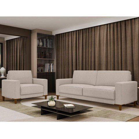 Conjunto de Sofá Chili 3 Lugares Fixo 220cm Off White Sallar Home