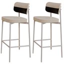 Ver imagem 1 de Kit 02 Banquetas Alta Bar Cozinha Sala de Jantar Aço Branco Kaira C01 Linho Areia Courino Preto - Ly