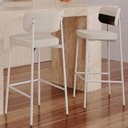 Ver imagem 2 de Kit 02 Banquetas Alta Bar Cozinha Sala de Jantar Aço Branco Kaira C01 Linho Areia Courino Preto - Ly