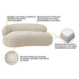 Recamier Sofá Curvo Luxo Recepção Lado Direito Canadá 150cm Bouclé Bege - Incasa Decor - 8