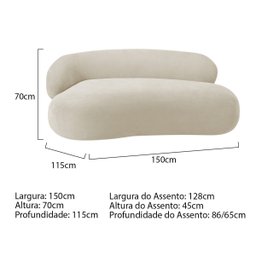 Recamier Sofá Curvo Luxo Recepção Lado Direito Canadá 150cm Bouclé Bege - Incasa Decor - 7