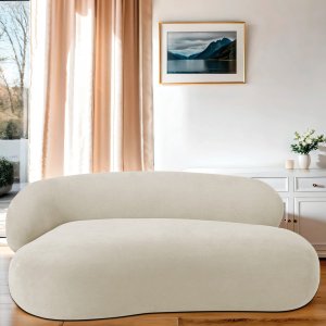 Recamier Sofá Curvo Luxo Recepção Lado Direito Canadá 150cm Bouclé Bege - Incasa Decor