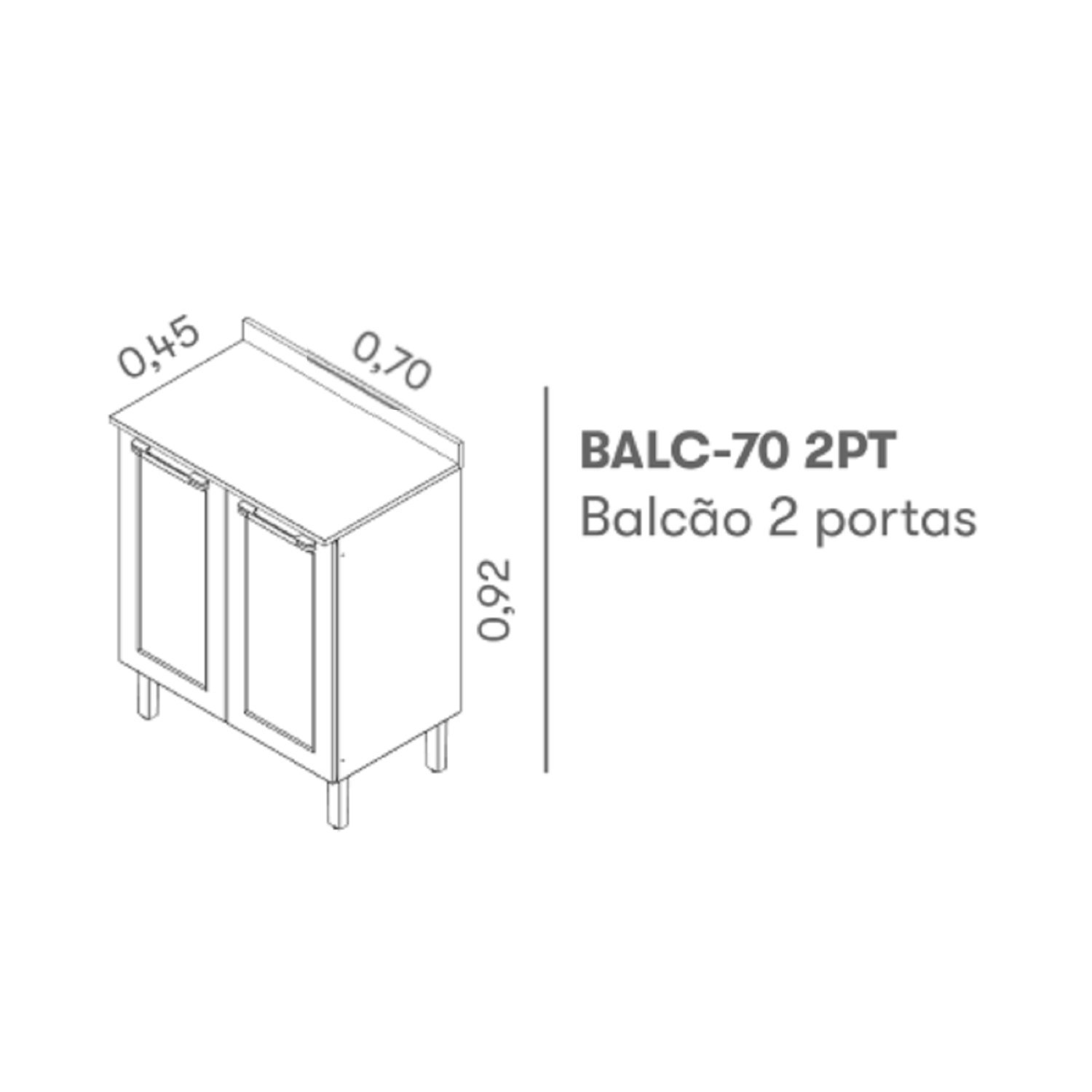 Balcão em Aço para Cozinha 70cm 2 Portas com Tampo Florença  - 5