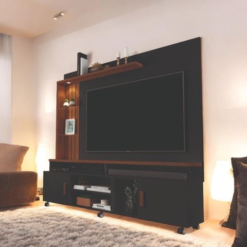 Home Theater Wave para Tvs até 65 180cm MDF MDP com Iluminação LED Preto e Canela Carmolar Mó
