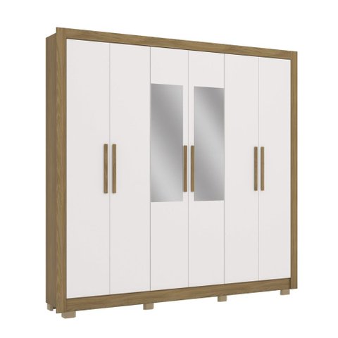 Guarda Roupa Casal 6 Portas com Pés e Espelhos 232cm Cb01m569 Kappesberg - Nogueira/branco