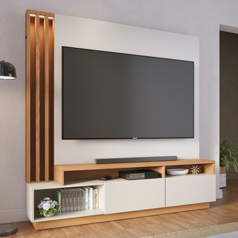 Estante para TV e Home Theater Ripado para TV até 65 Polegadas com LED 180CMX184CM LED 2 Portas Humaitá Colibri Branco