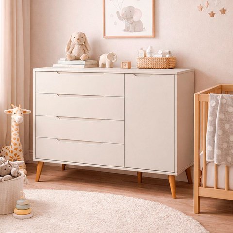 Comoda Sapateira Elfe Retro 1 Porta 4 Gavetas Areia Fosco - Moveisaqui