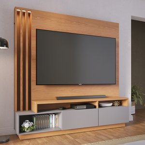 Estante Ripado Home Theater com Led Para TV até 65 Polegadas 2 Portas Humaitá Colibri