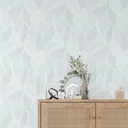 Ver imagem 3 de Papel de Parede Adesivo Texturizado Folhas Celeste Lavável Fosco 3m