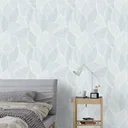 Ver imagem 2 de Papel de Parede Adesivo Texturizado Folhas Celeste Lavável Fosco 3m