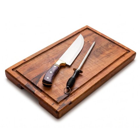 Kit Churrasco Tábua Angico Retangular + Faca e Chaira