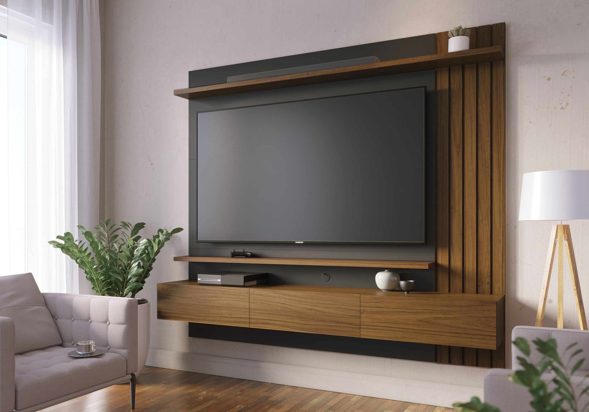 Painel para TV até 70 Polegadas 2 Portas Basculantes 2 Prateleiras Juriti Colibri - 2