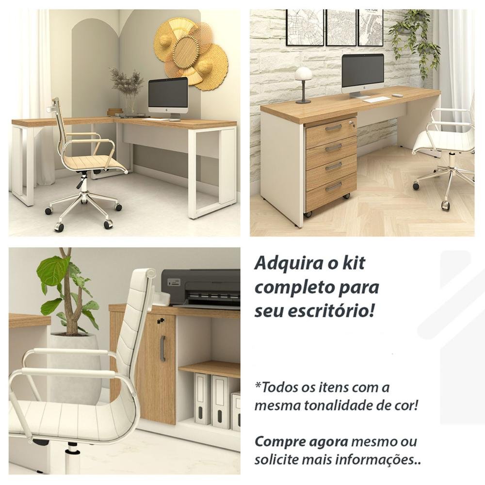 Conjunto Sala de Reunião Mesa 2,70m Painel para Tv Mac Br F5 Cor:macadâmia com Branco - 12