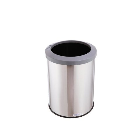 Lixeira Redonda Inox 30 Litros Com Aro Plástico Reciclável - Cinza