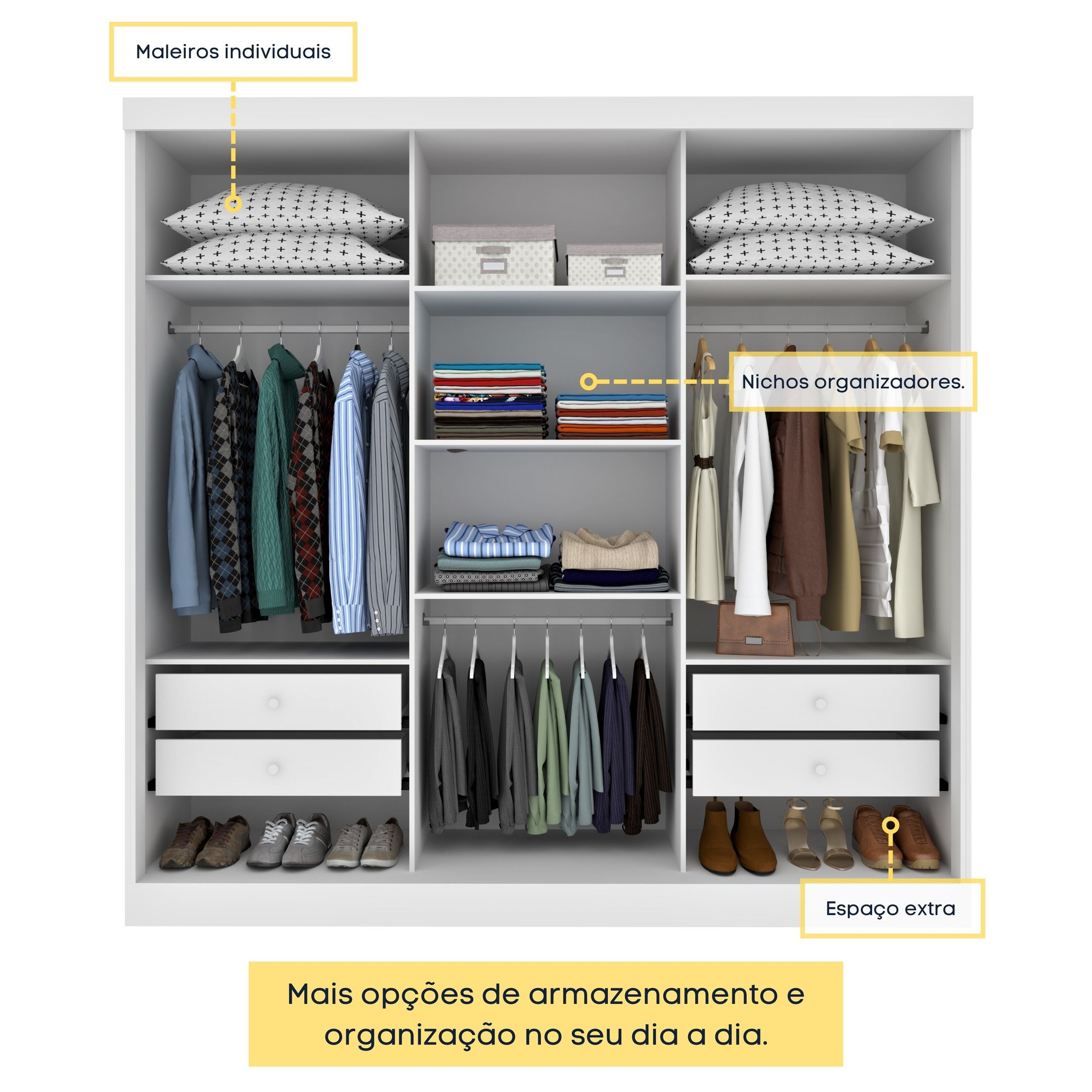 Guarda Roupa com Espelho e pés 3 Portas 240cm Somalia Espresso Móveis  - 4