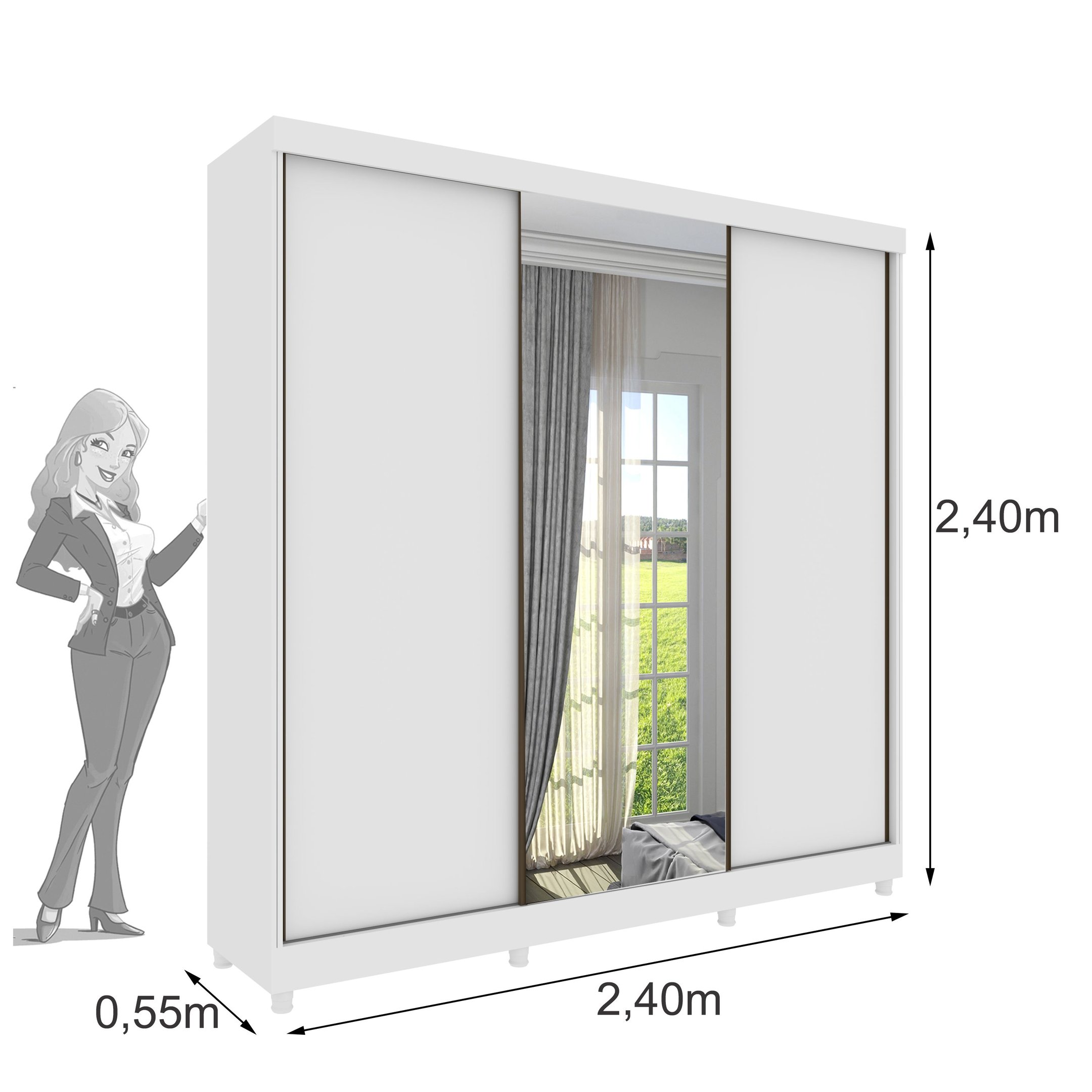 Guarda Roupa com Espelho e pés 3 Portas 240cm Somalia Espresso Móveis  - 10