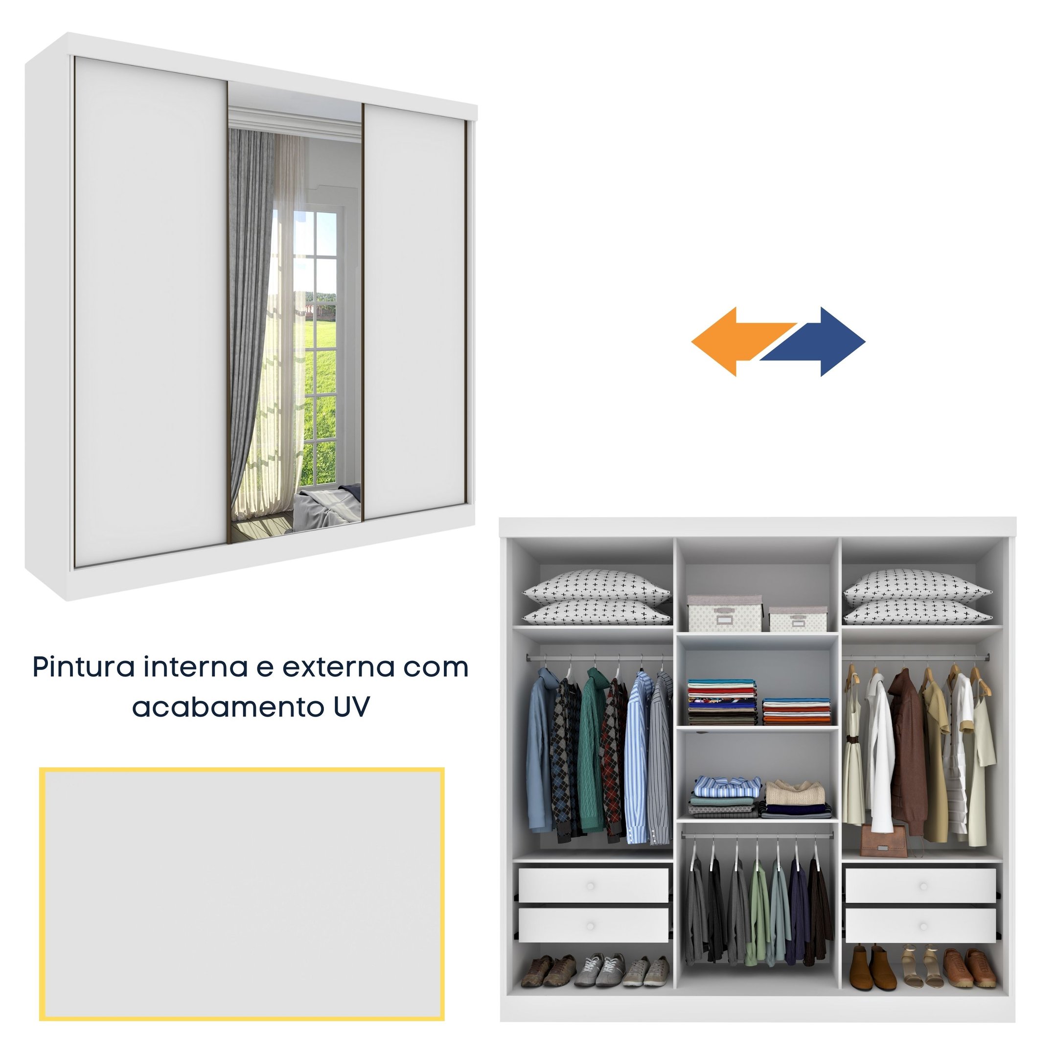 Guarda Roupa com Espelho e pés 3 Portas 240cm Somalia Espresso Móveis  - 7