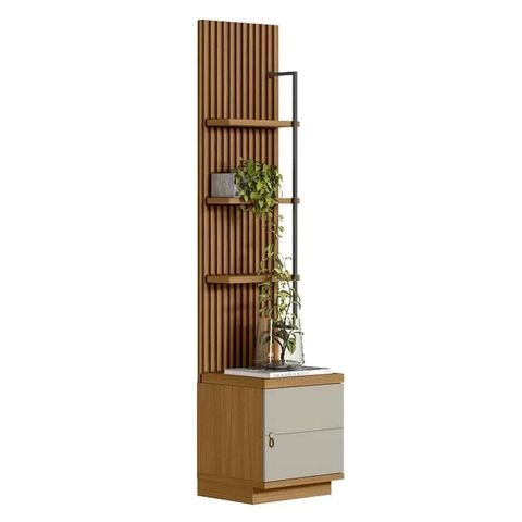 Rack com Painel MDF 44cmx198cm Módulo Lateral 1 Porta 3 Prateleiras Ouro Preto Marrom Nature/Off White