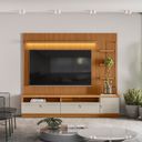 Ver imagem 2 de Rack com Painel MDF 44cmx198cm Módulo Lateral 1 Porta 3 Prateleiras Ouro Preto Marrom Nature/Off White