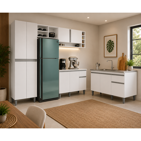 Cozinha Modulada Vanessa com Balcão para Pia 120MT Tatiane sem Tampo Branco AJL