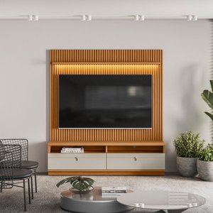 Rack com Painel para Tv até 75 Polegadas com Led 2 Nichos 2 Gavetas Ouro Preto