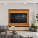 Ver imagem 1 de Rack com Painel Ripado para TV até 75 Polegadas com LED MDF 180CMX198CM 2 Nichos 2 Gavetas Ouro Preto Marrom