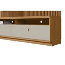 Ver imagem 4 de Rack com Painel Ripado para TV até 75 Polegadas com LED MDF 180CMX198CM 2 Nichos 2 Gavetas Ouro Preto Marrom