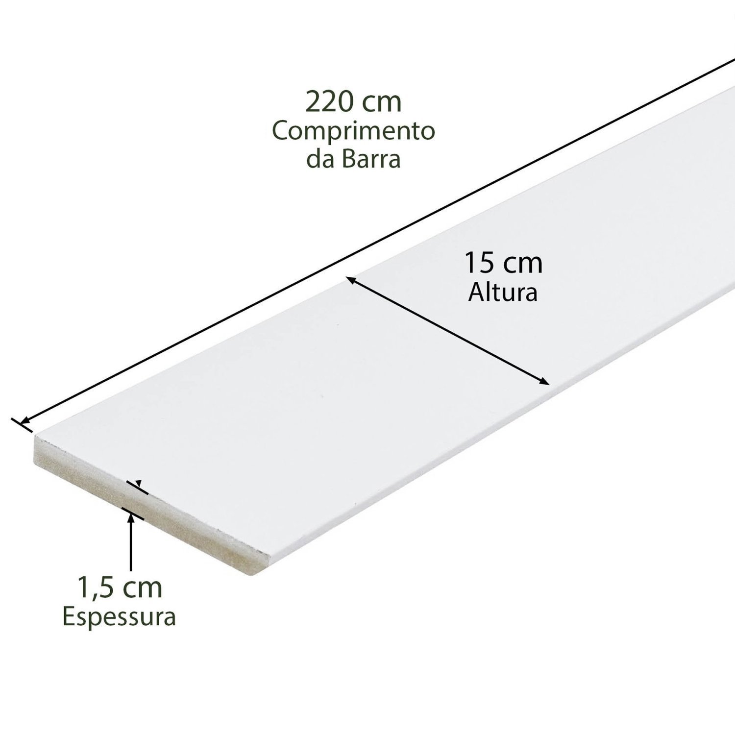 Rodapé de MDF 15cm x 15mm x 2.20m Revestido Liso Casablanca ...