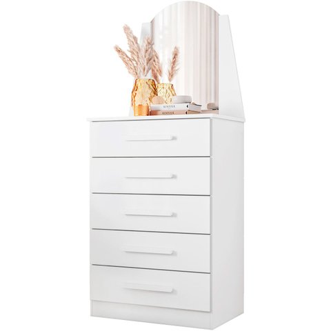 Cômoda Valentina 5 Gavetas com Espelho Branco