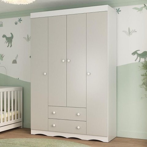 Guarda-roupa Infantil 122cm 4 Portas e 2 Gavetas Realeza Multimóveis Mp4453 Branco/off White